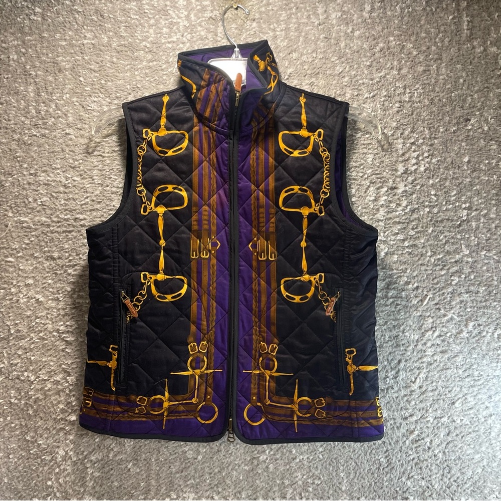 LAUREN RALPH LAUREN Chain Print Reversible Vest Medium Full Zip Y2K